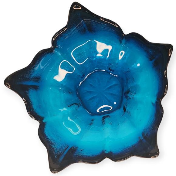 Vintage MCM Viking Art Blue Glass 5 Point Lotus Flower Bowl Dish 6.5" EUC - Picture 2 of 7